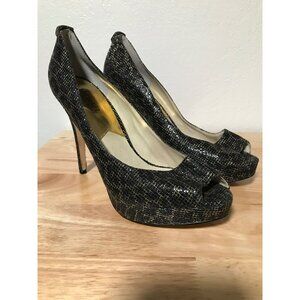 MICHAEL Michael Kors Women's York Glitter Leopard Peep Toe Size 8.5